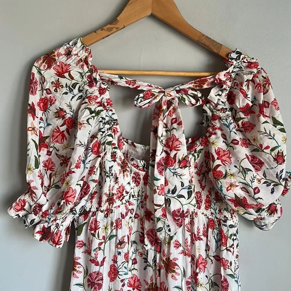 NEW Anthropologie By Mark D. Sikes Smocked Puff-Sleeve Dress Floral - Picture 6 of 16